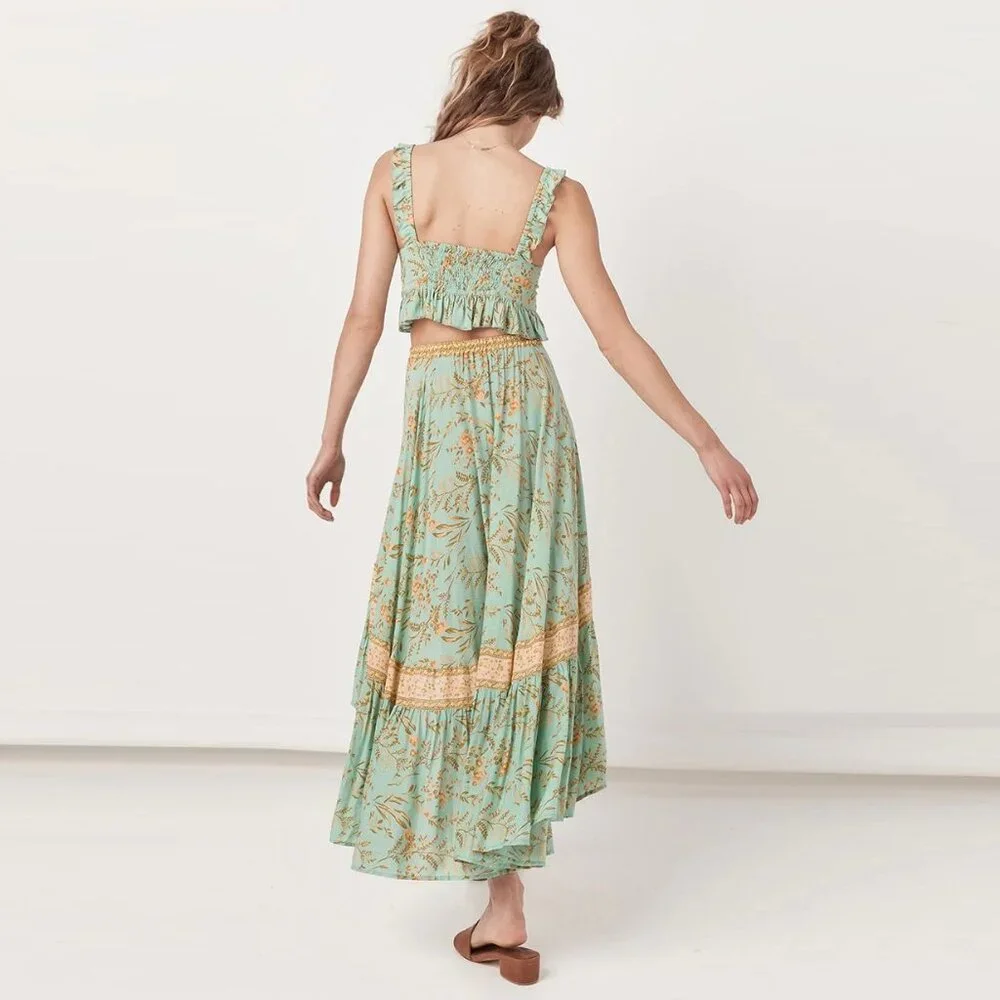 Spell High Low Skirt in Aqua and Beige - Picture 6 of 16